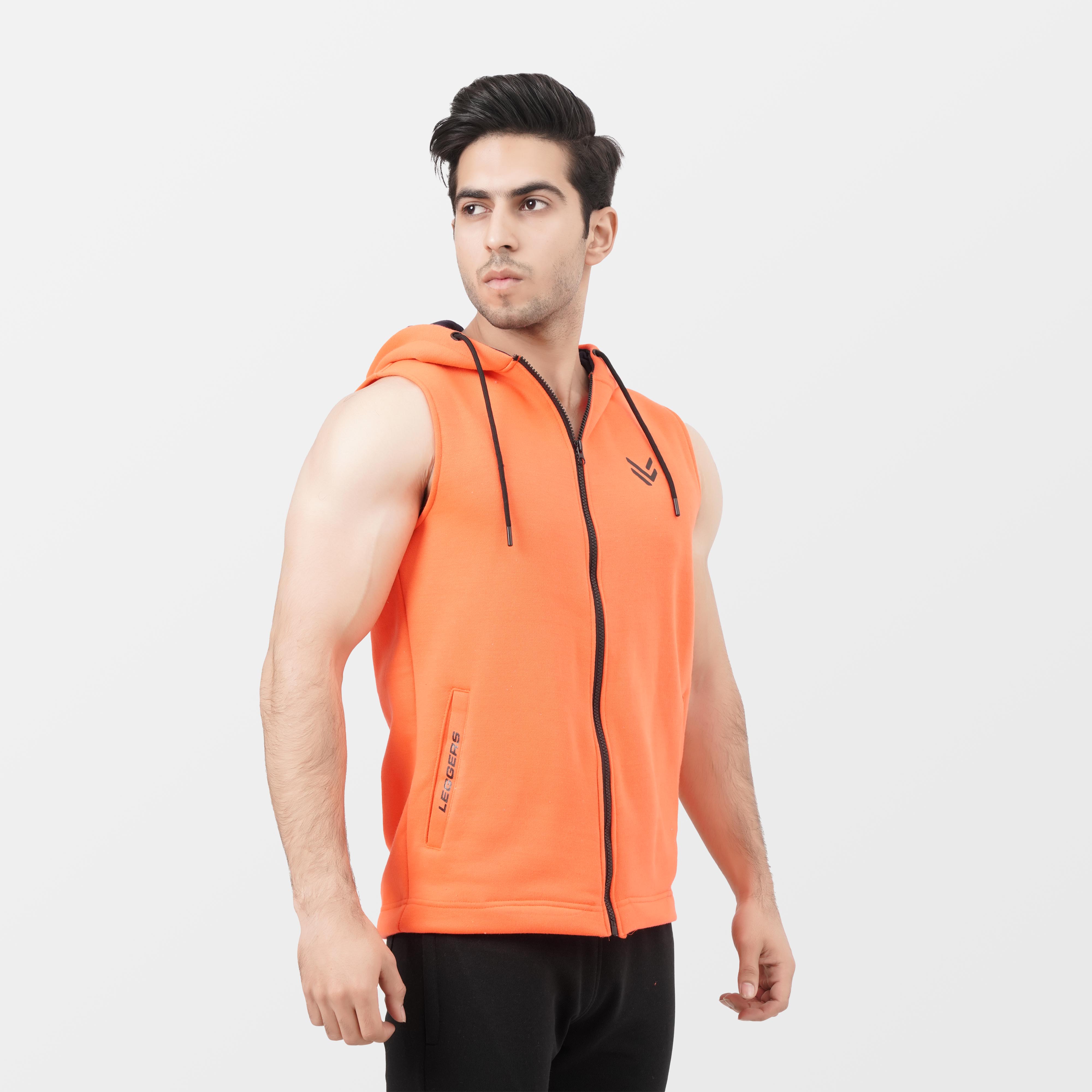 Orange Zipper SLEEVELESS HOODIE – LEGGERS - Main Image