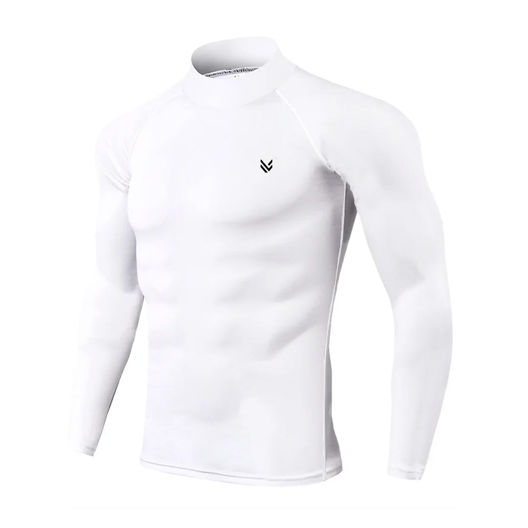White Mock Neck Full Sleeve Compression Shirt