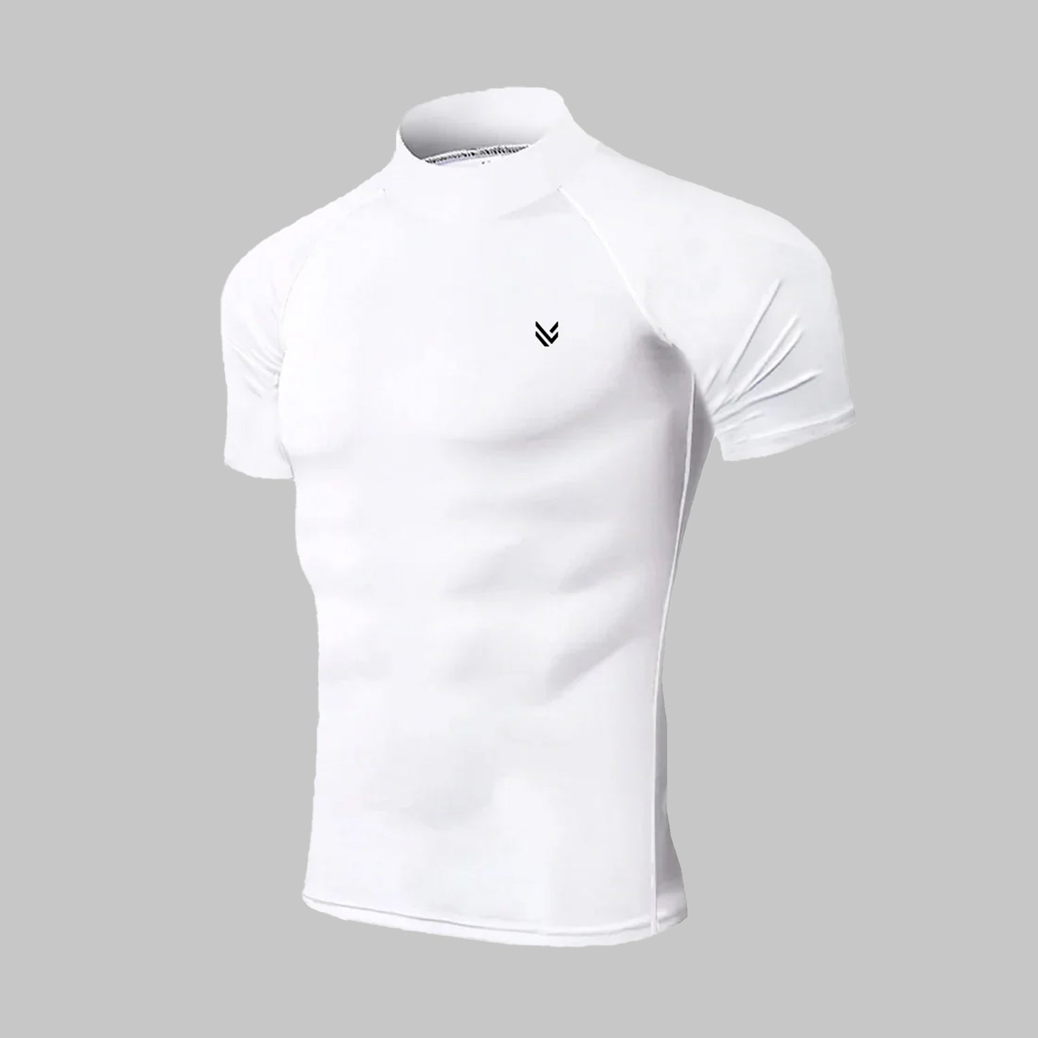 White Mock Neck Half Sleeve Compression Shirt