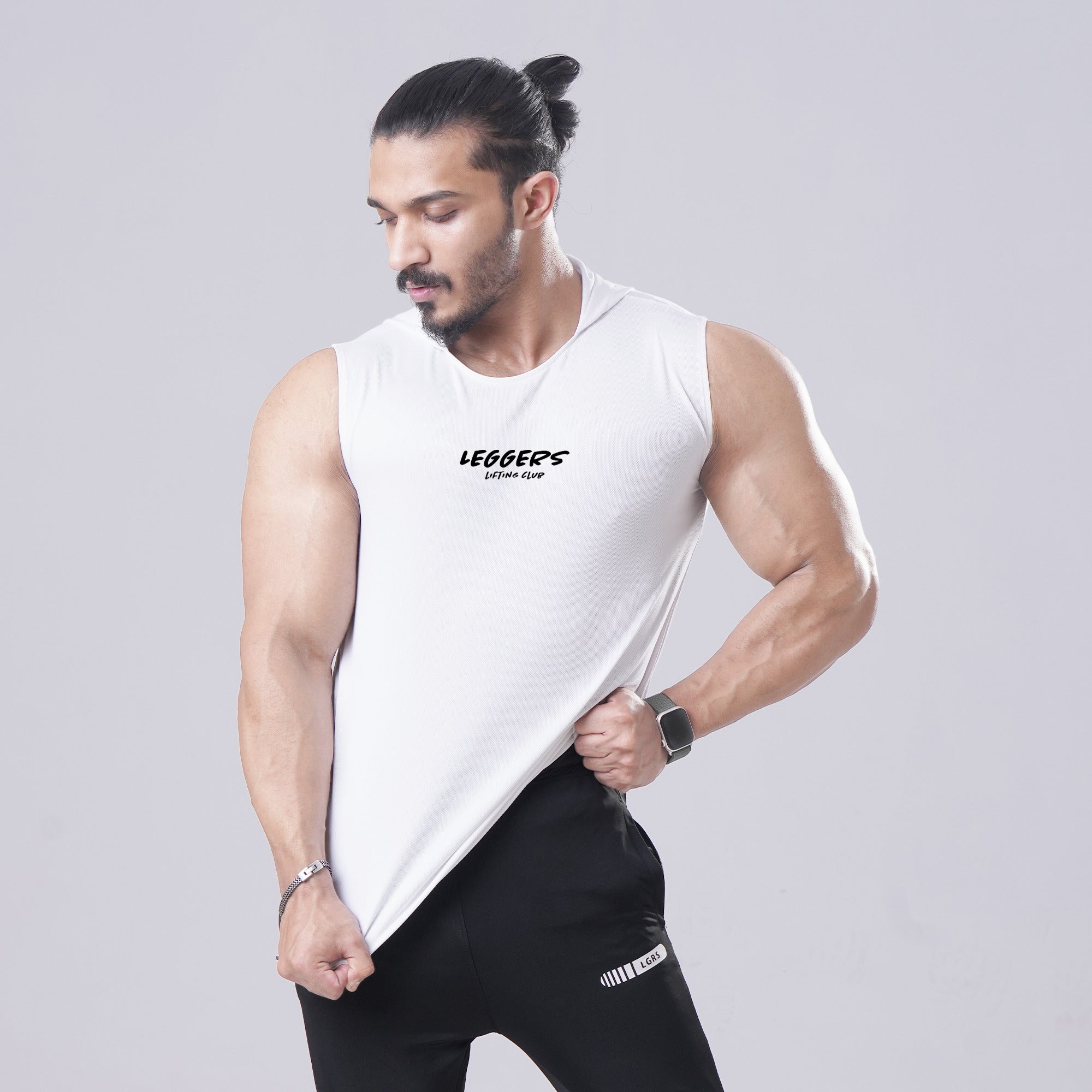 White Sleeveless Workout Hoodie