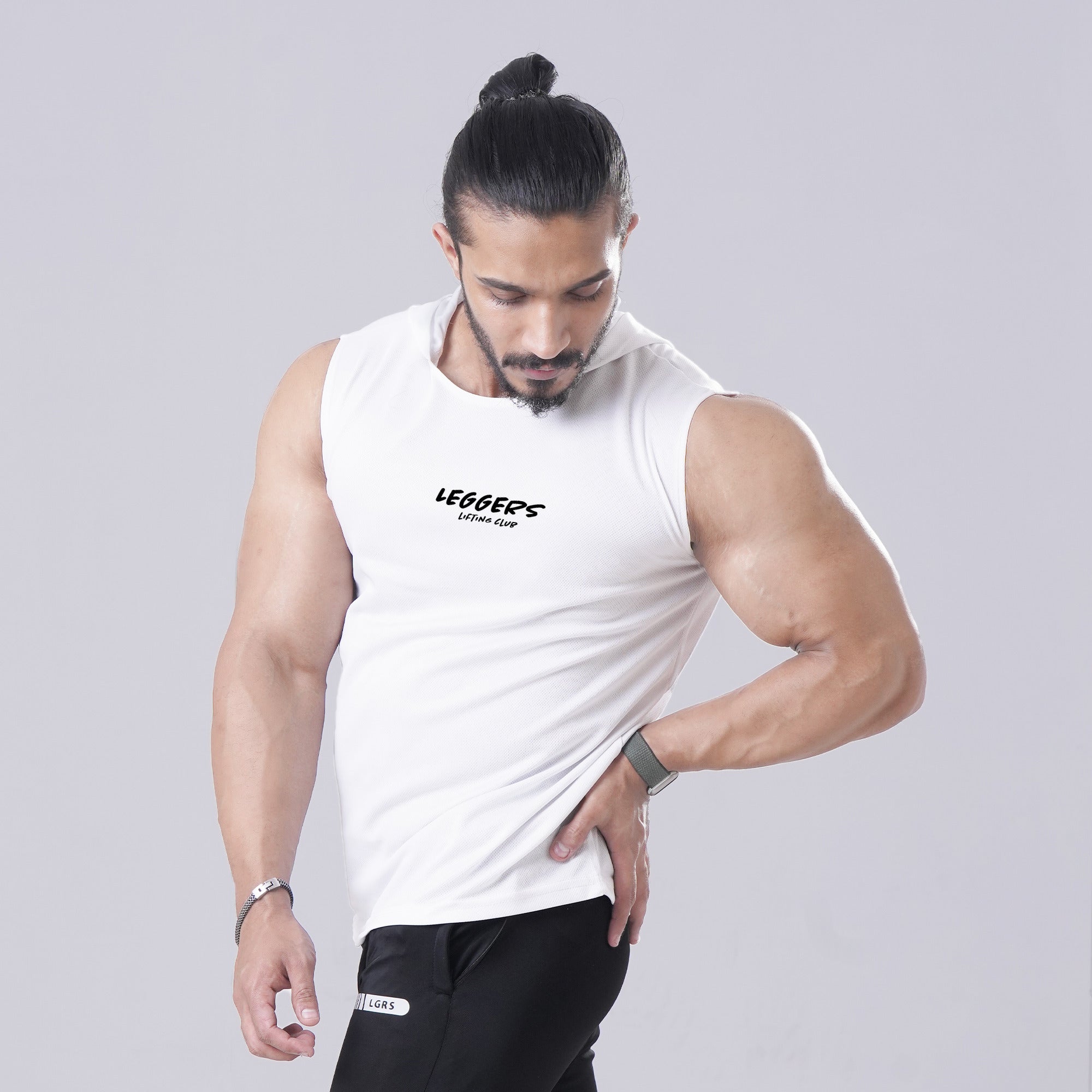 White Sleeveless Workout Hoodie
