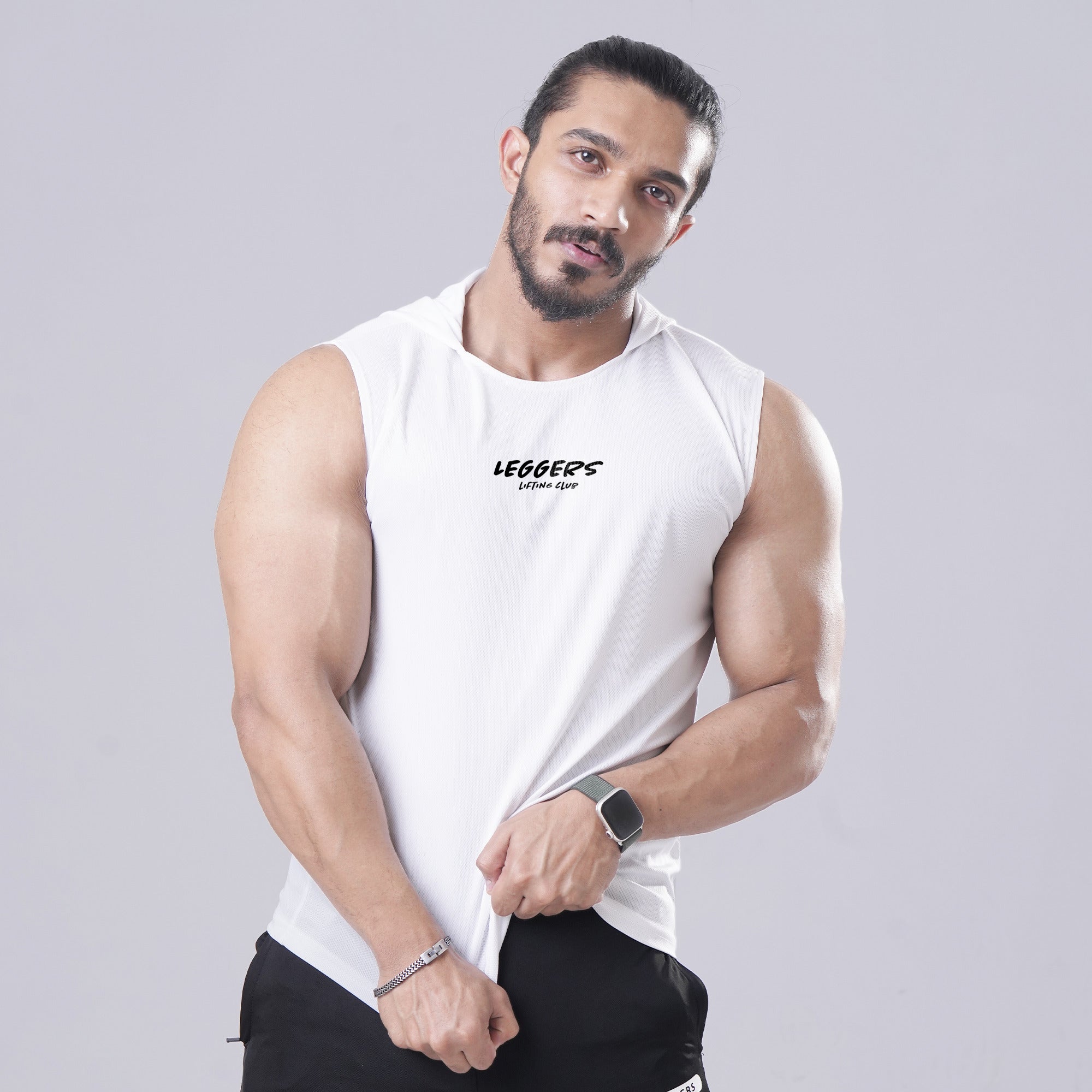 White Sleeveless Workout Hoodie