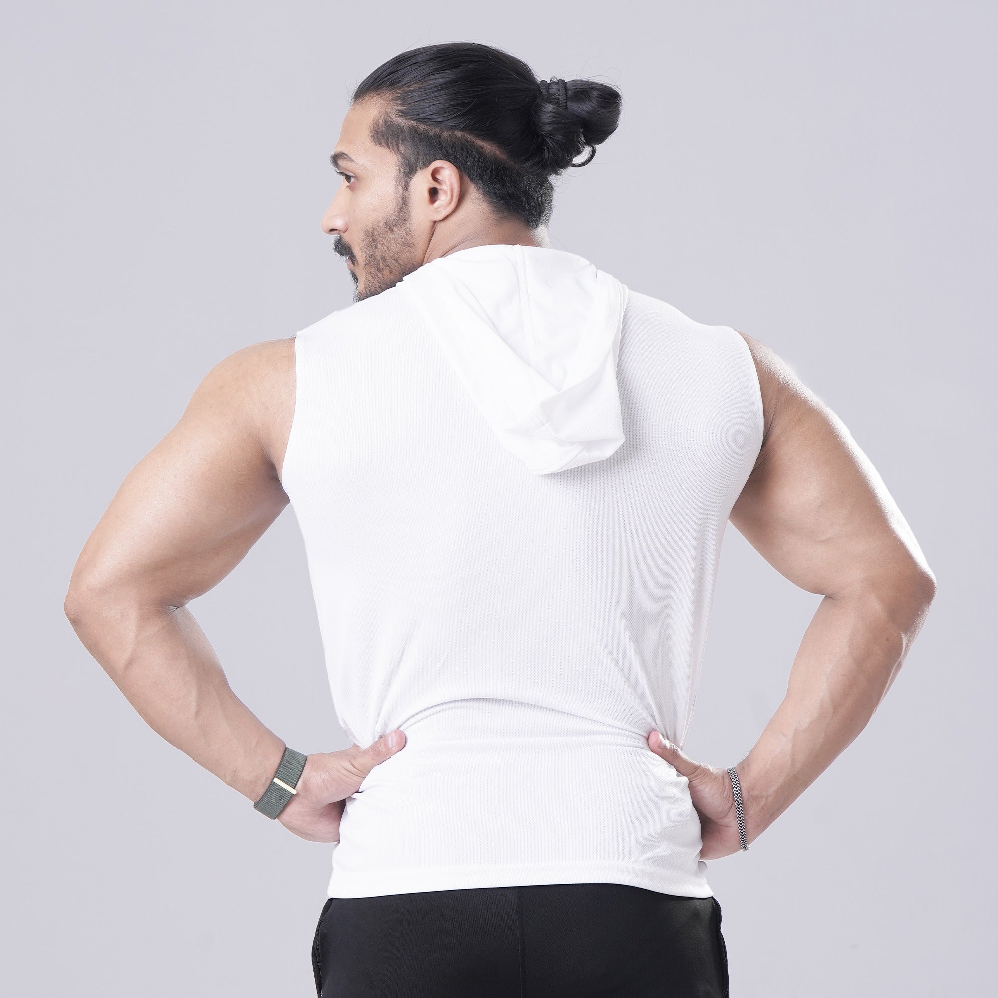 White Sleeveless Workout Hoodie