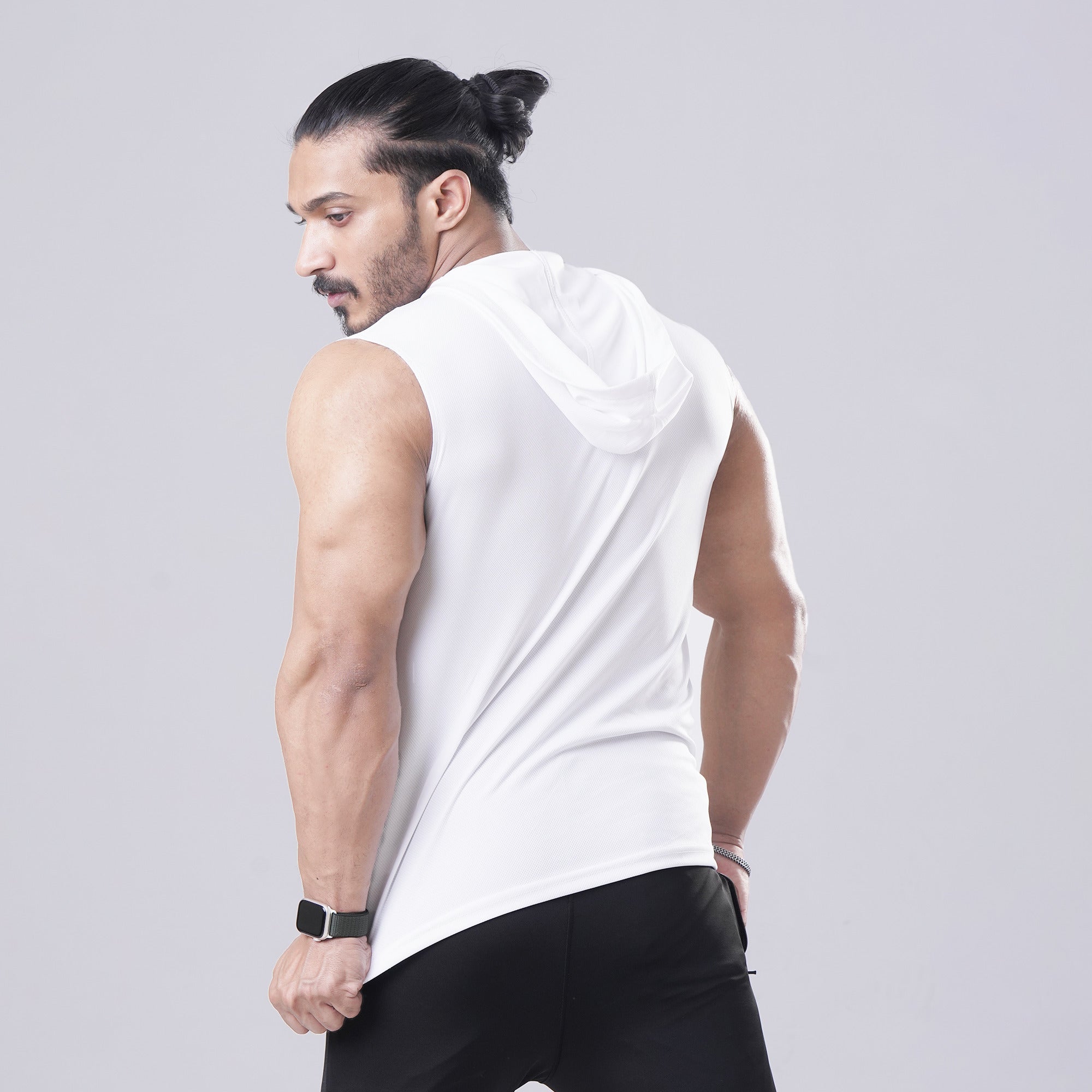 White Sleeveless Workout Hoodie