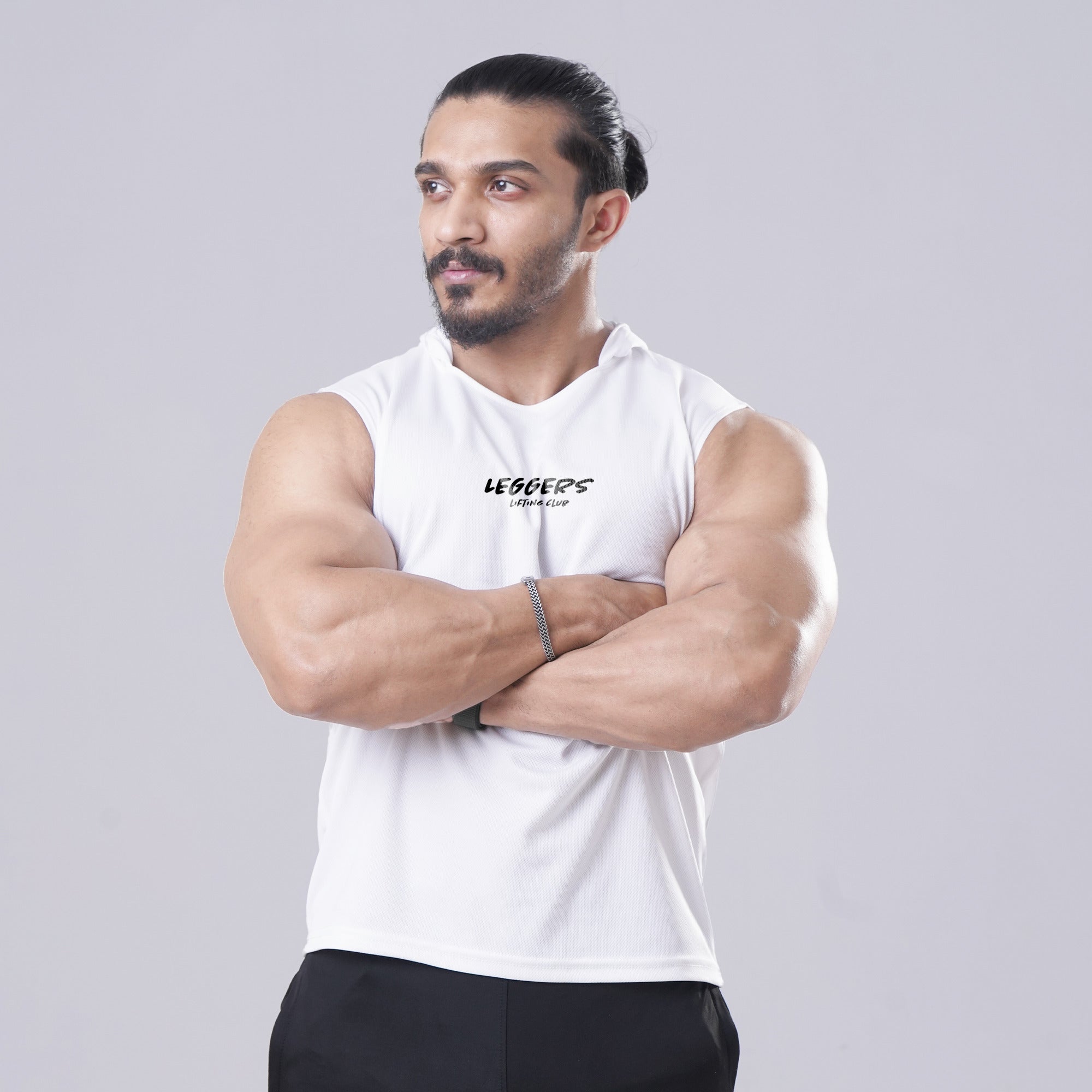 White Sleeveless Workout Hoodie