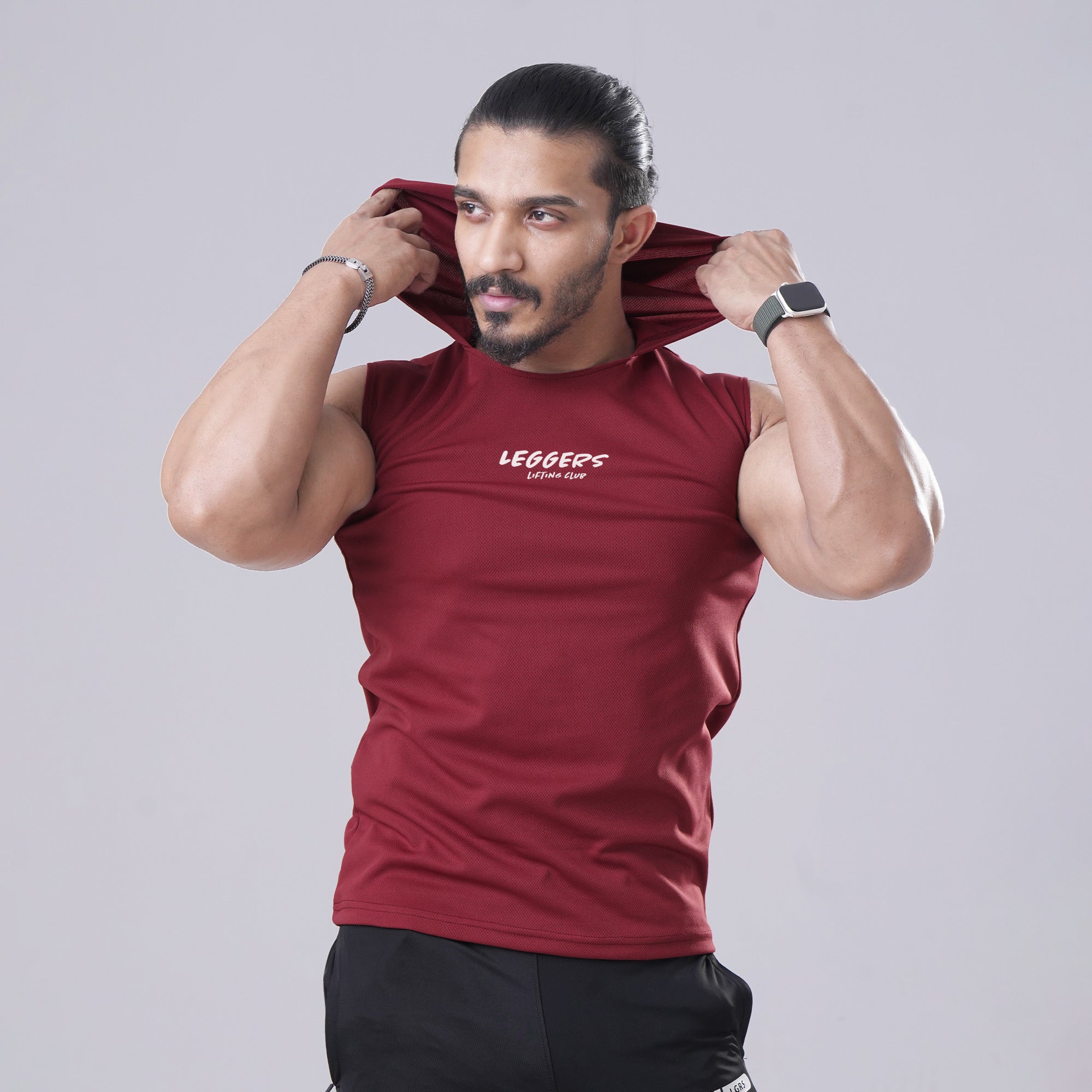 Maroon Sleeveless Workout Hoodie