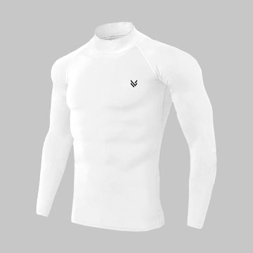 White Mock Neck Full Sleeve Compression Shirt