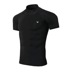 Black Mock Neck Half Sleeve Compression Shirt