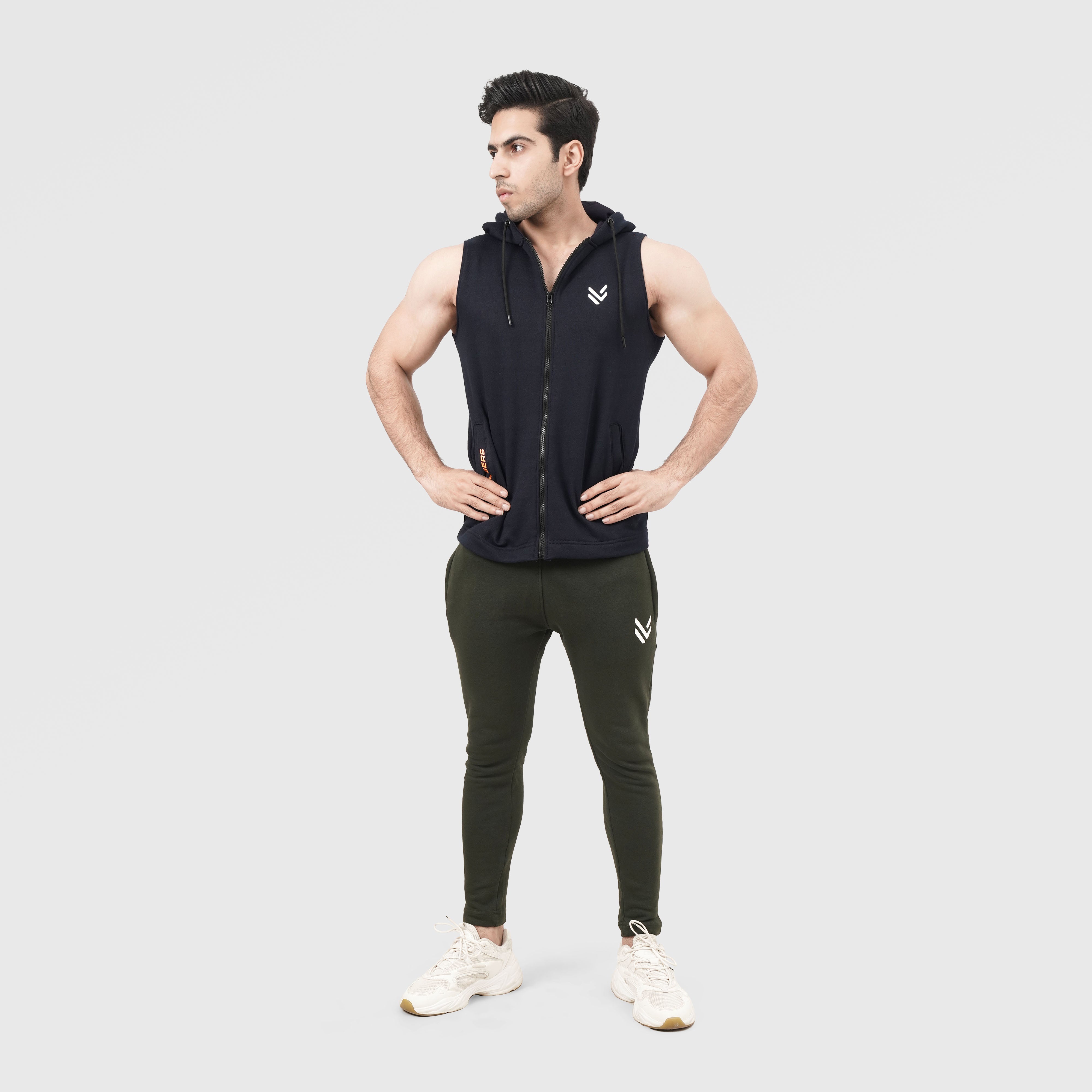 Navy Zipper SLEEVELESS HOODIE