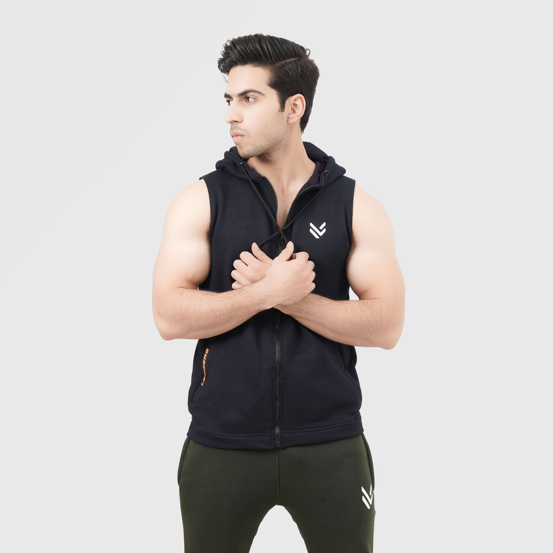 Navy Zipper SLEEVELESS HOODIE