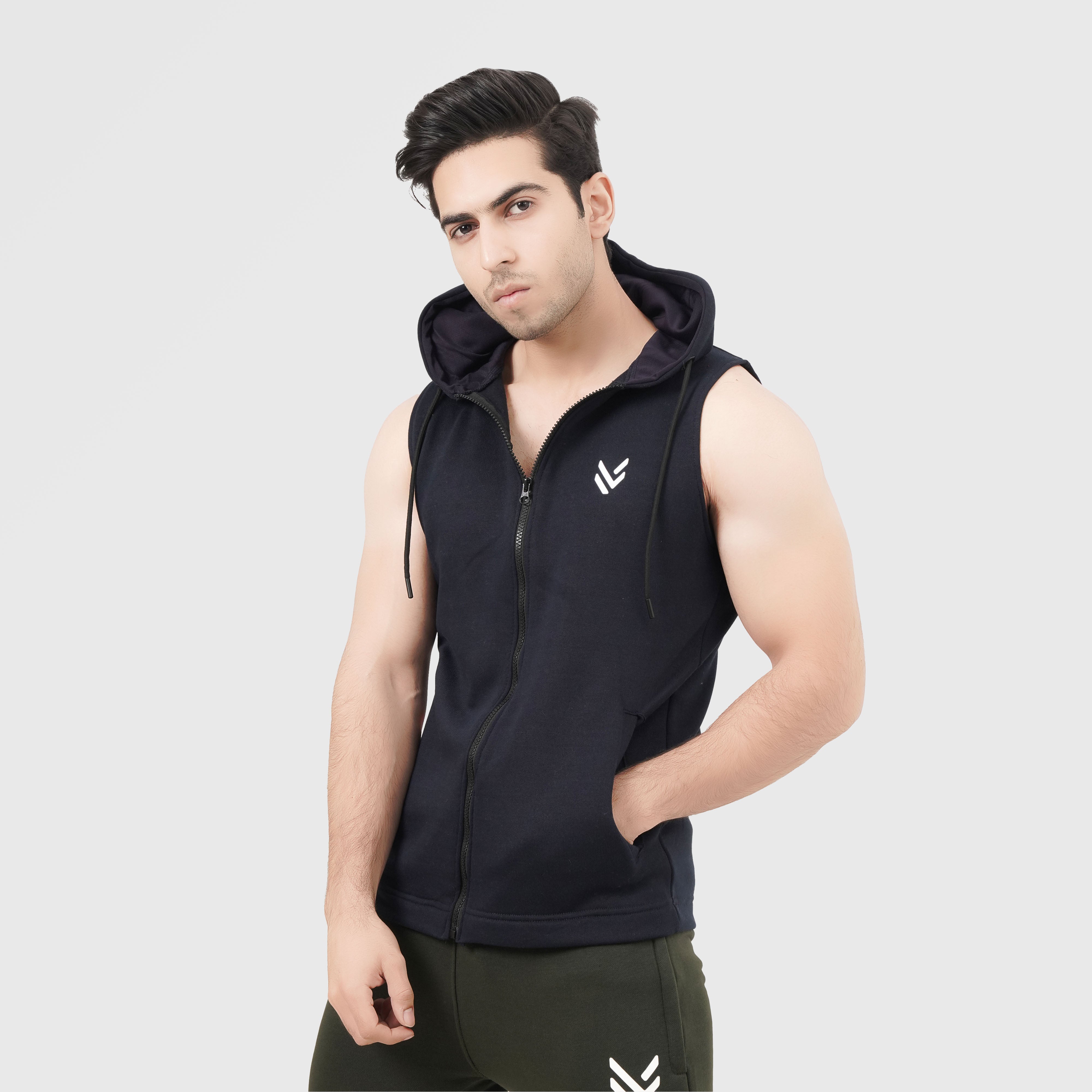Navy Zipper SLEEVELESS HOODIE