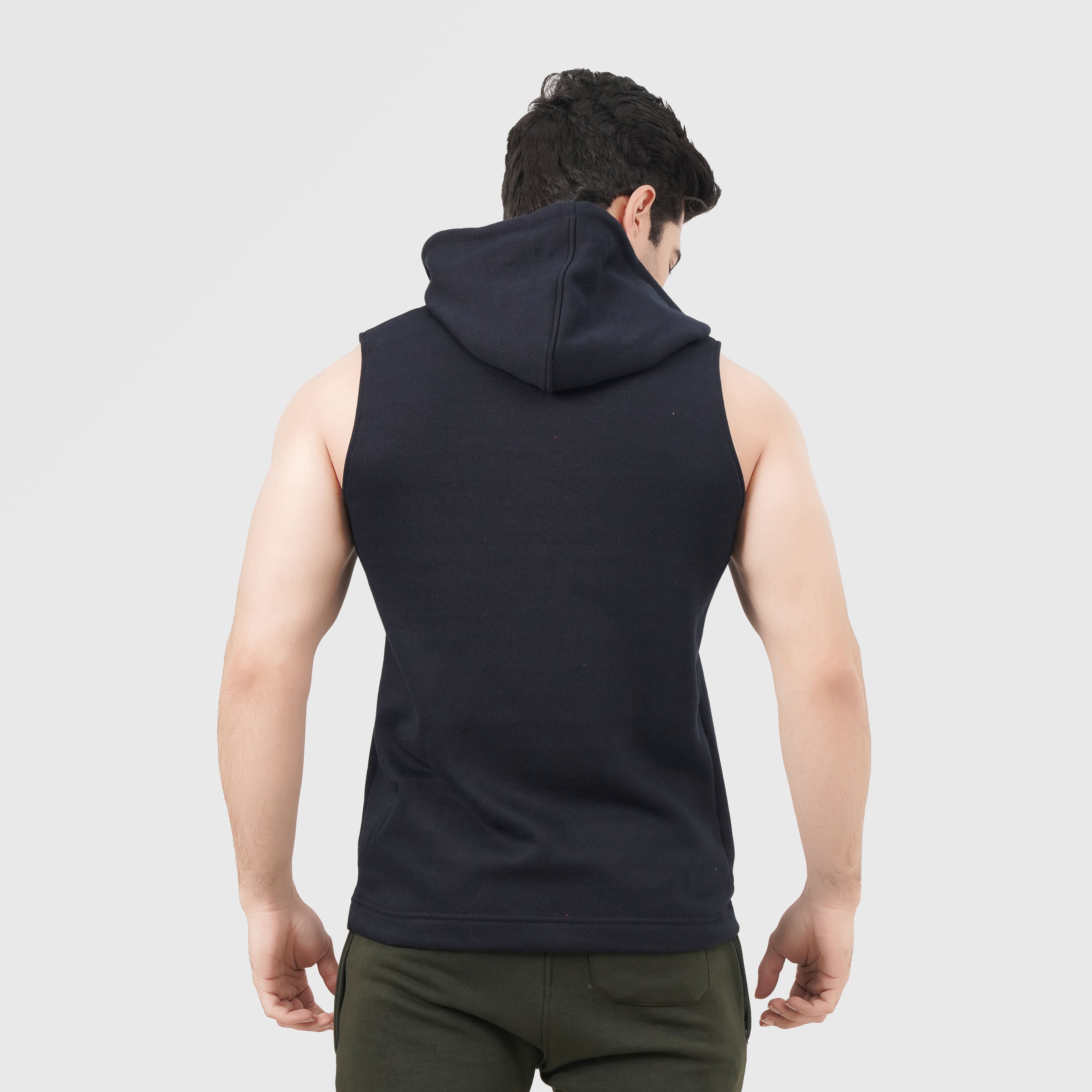 Navy Zipper SLEEVELESS HOODIE