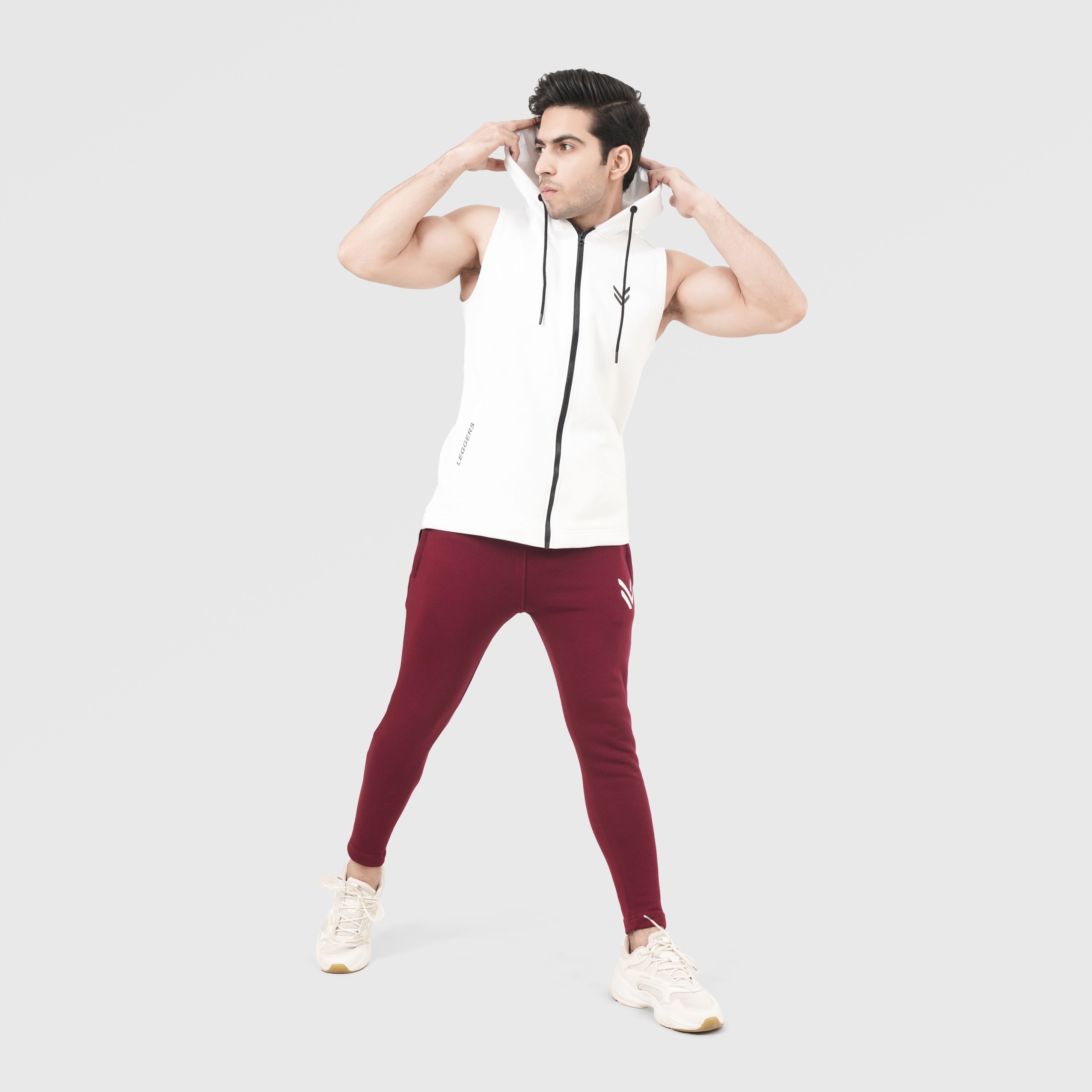 White Zipper SLEEVELESS HOODIE