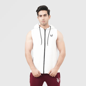 White Zipper SLEEVELESS HOODIE