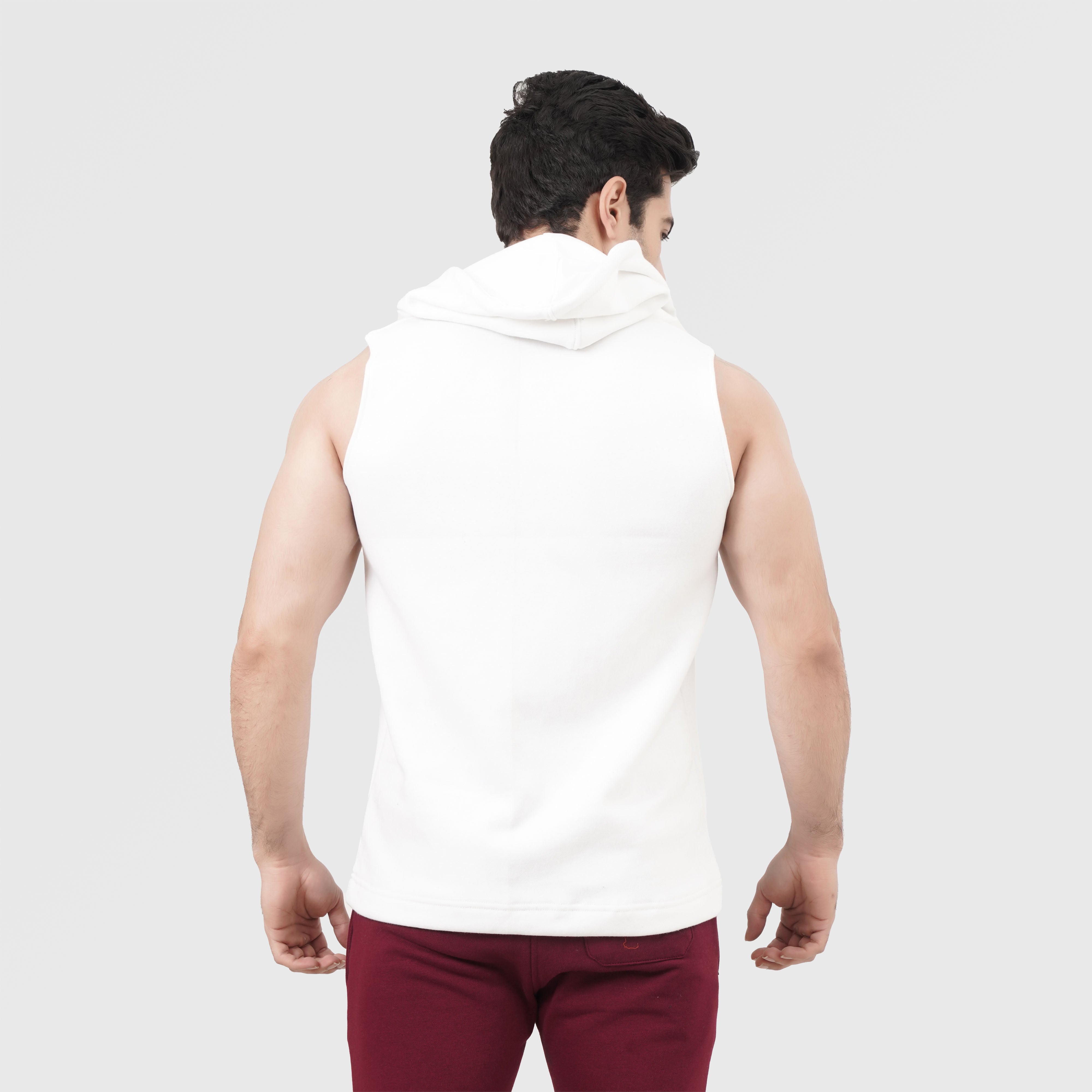 White Zipper SLEEVELESS HOODIE