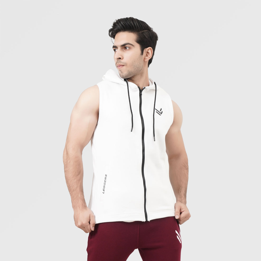 White Zipper SLEEVELESS HOODIE