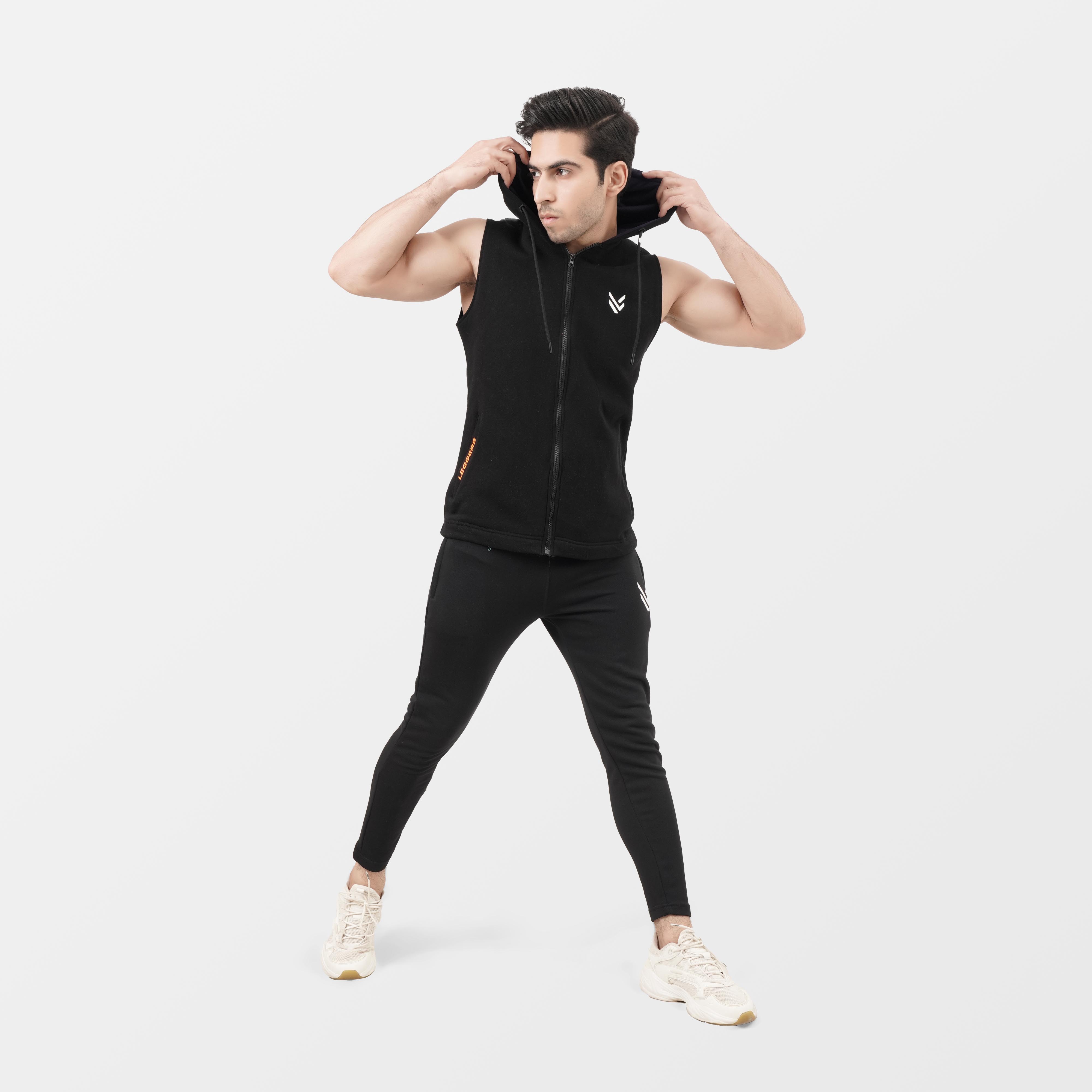 Black Zipper SLEEVELESS HOODIE