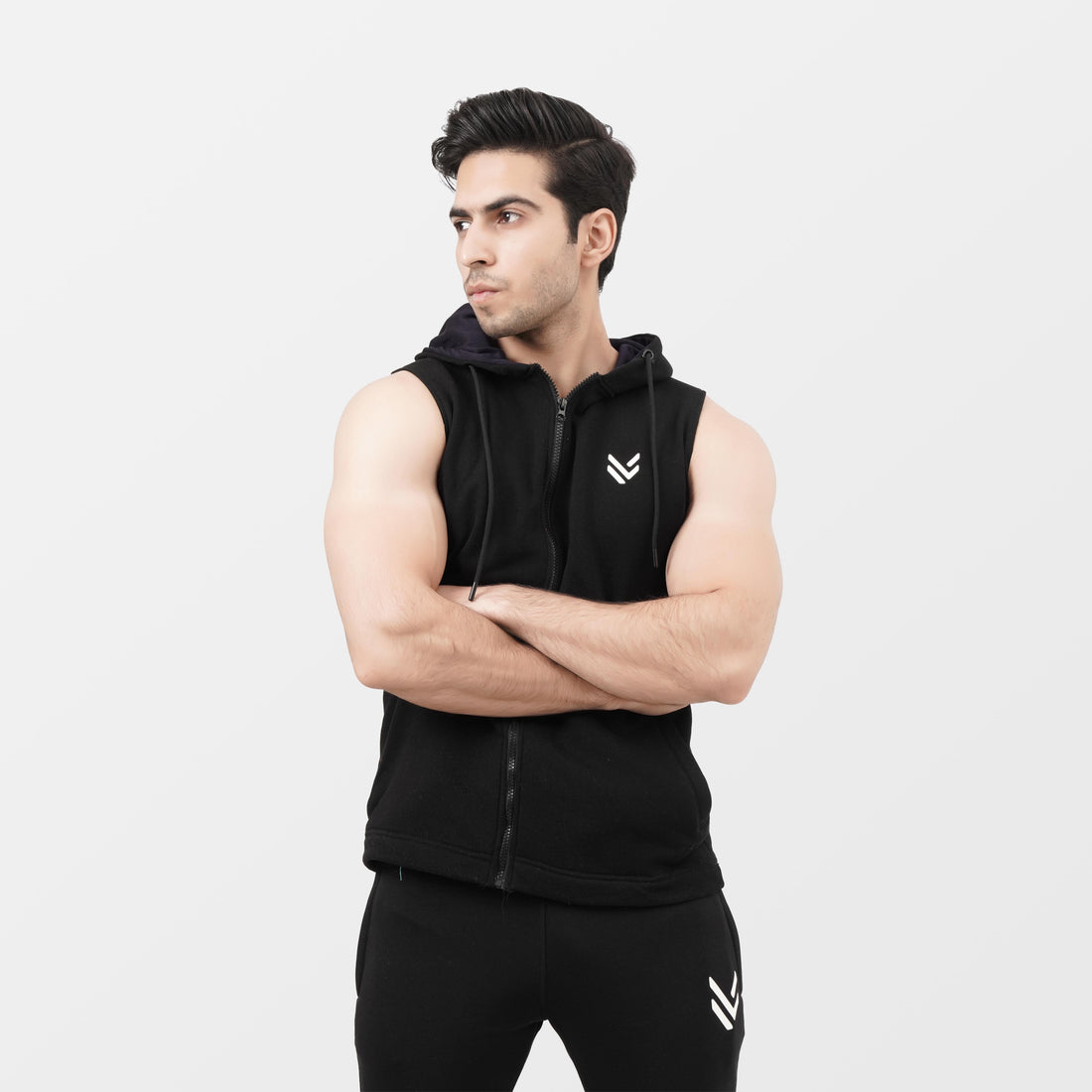 Black Zipper SLEEVELESS HOODIE