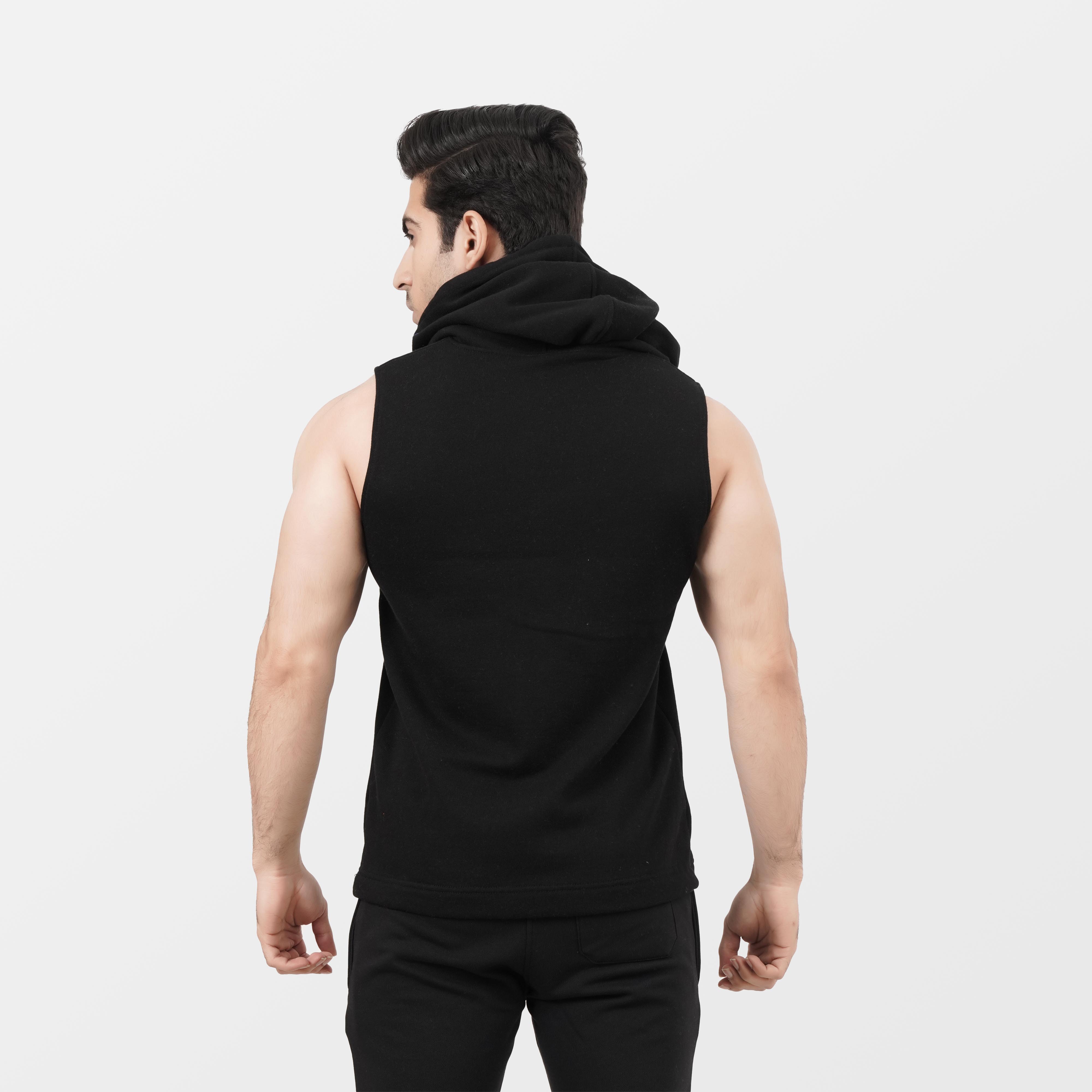 Black Zipper SLEEVELESS HOODIE