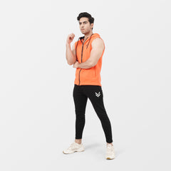 Orange Zipper SLEEVELESS HOODIE