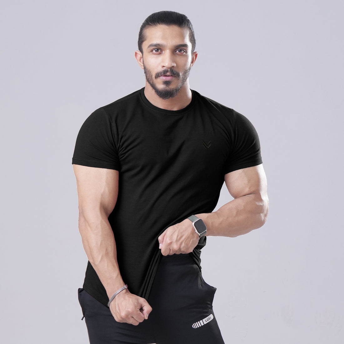 EMB BLACK H/S TEE