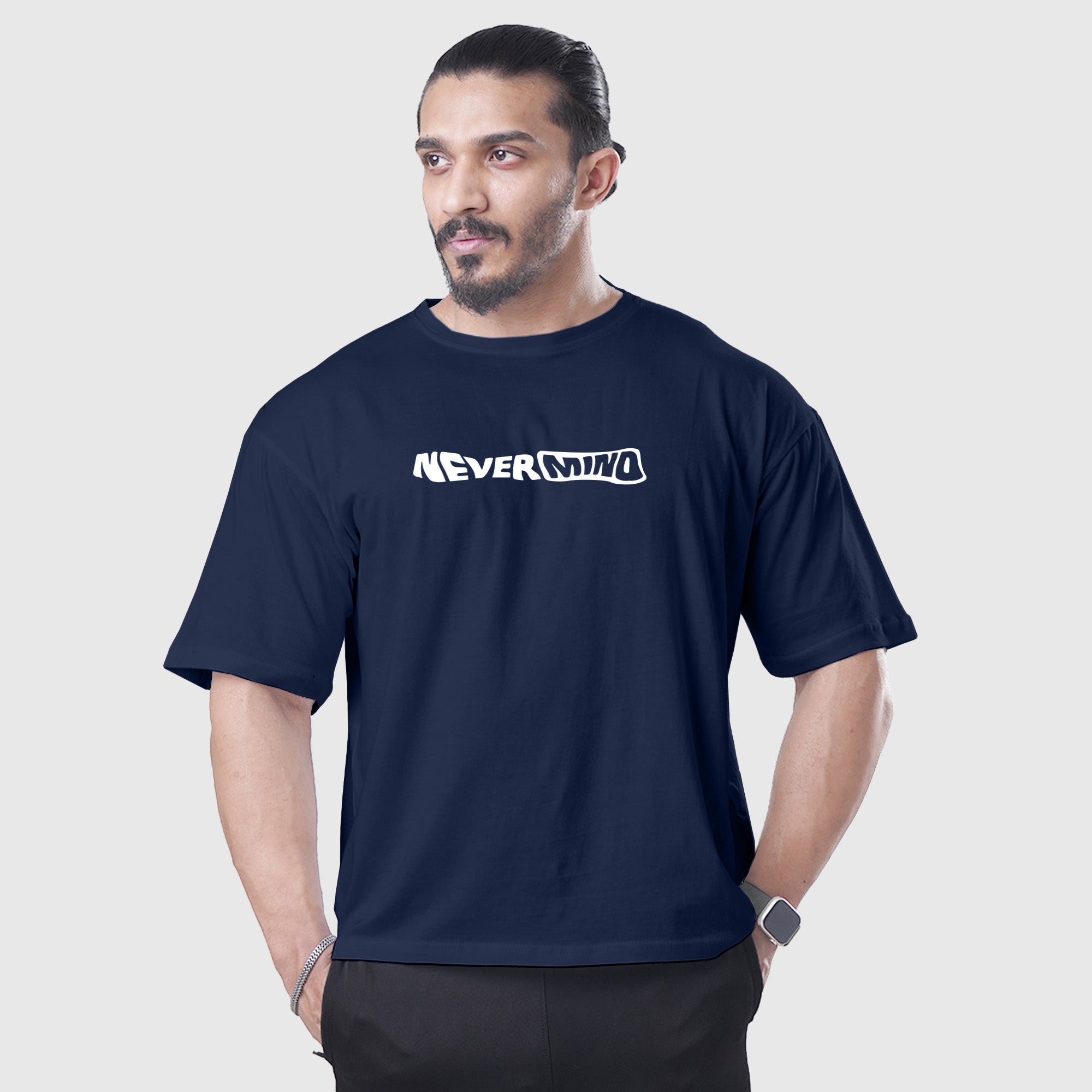 Dark Blue Nevermind Oversized Tee