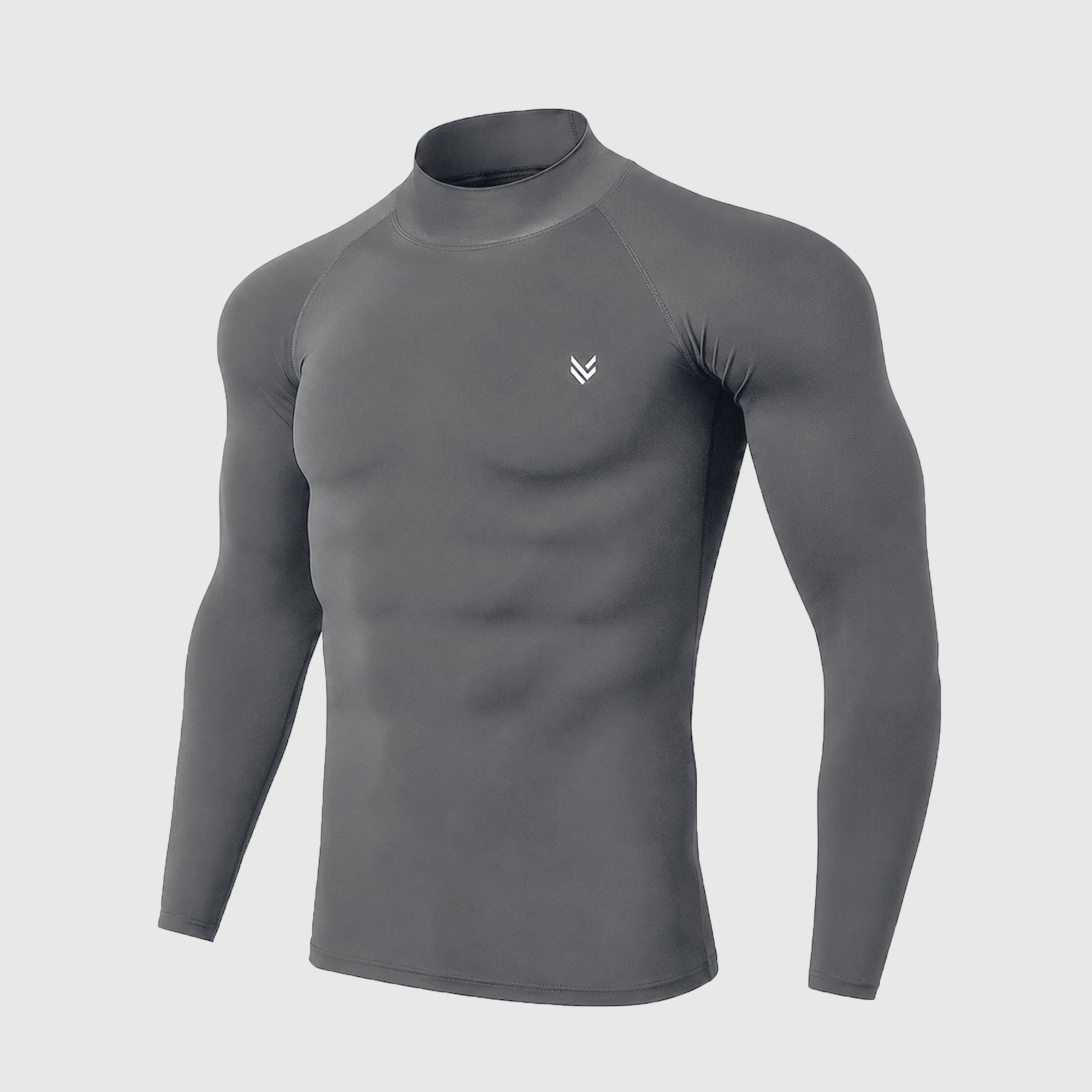 Grey Mock Neck Full Sleeve Compression Shirt