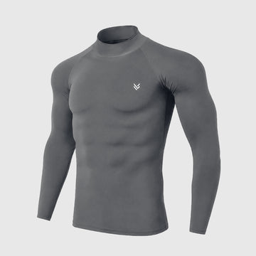 Grey Mock Neck Full Sleeve Compression Shirt