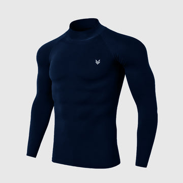 Navy Mock Neck Full Sleeve Compression Shirt