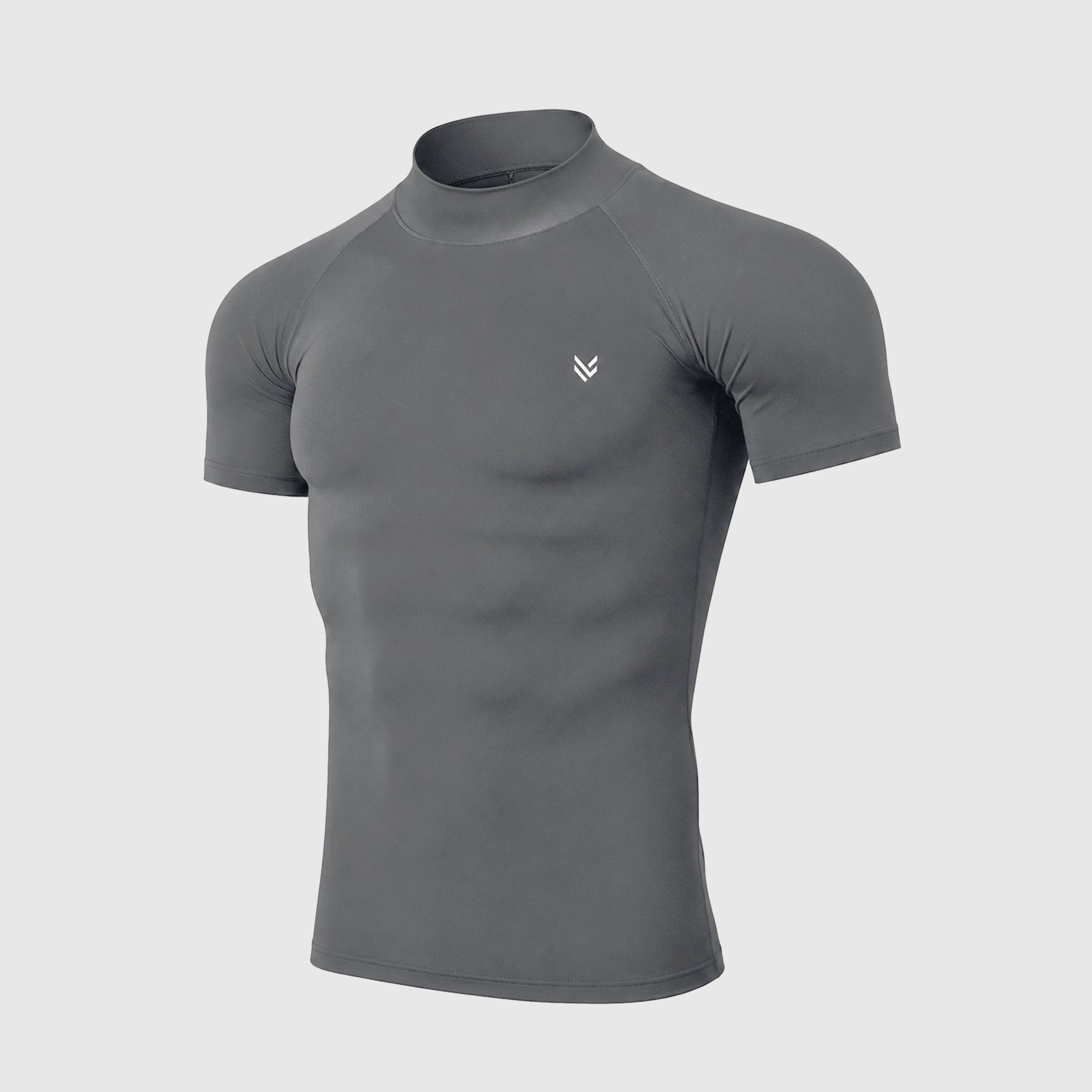 Grey Mock Neck Half Sleeve Compression Shirt