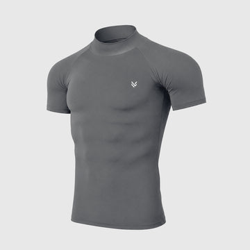 Grey Mock Neck Half Sleeve Compression Shirt