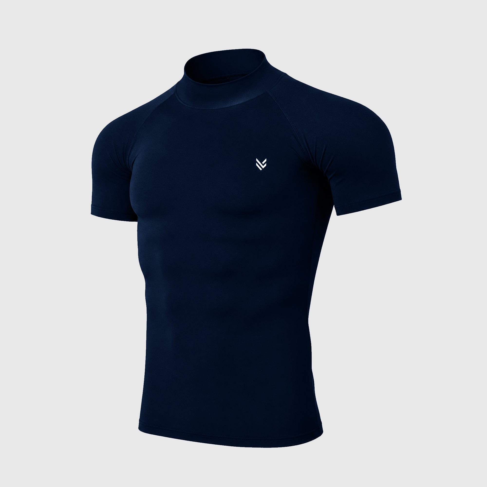 Navy Mock Neck Half Sleeve Compression Shirt