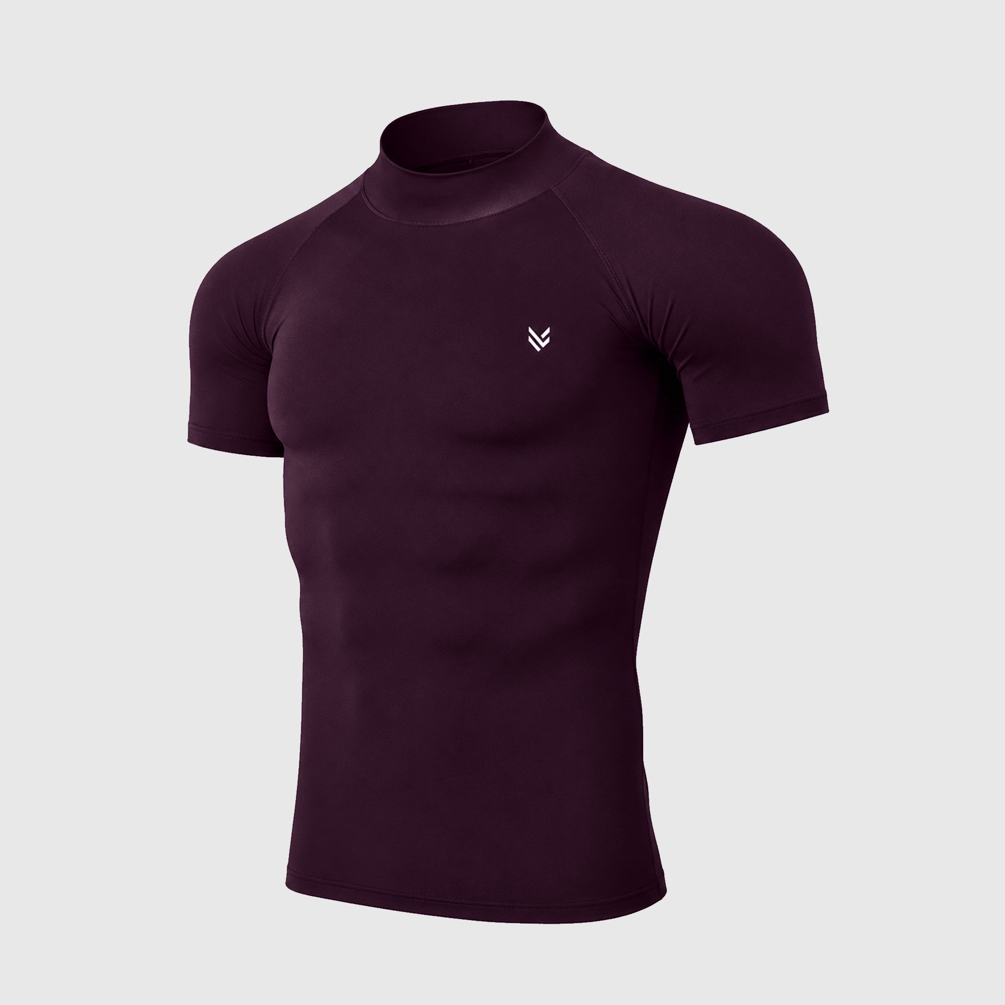 Purple Mock Neck Half Sleeve Compression Shirt