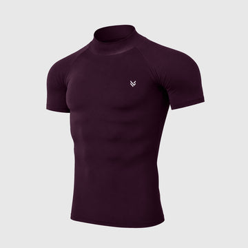 Purple Mock Neck Half Sleeve Compression Shirt