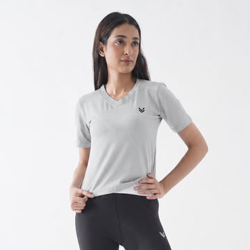 V-Neck Grey Women H/S Tee