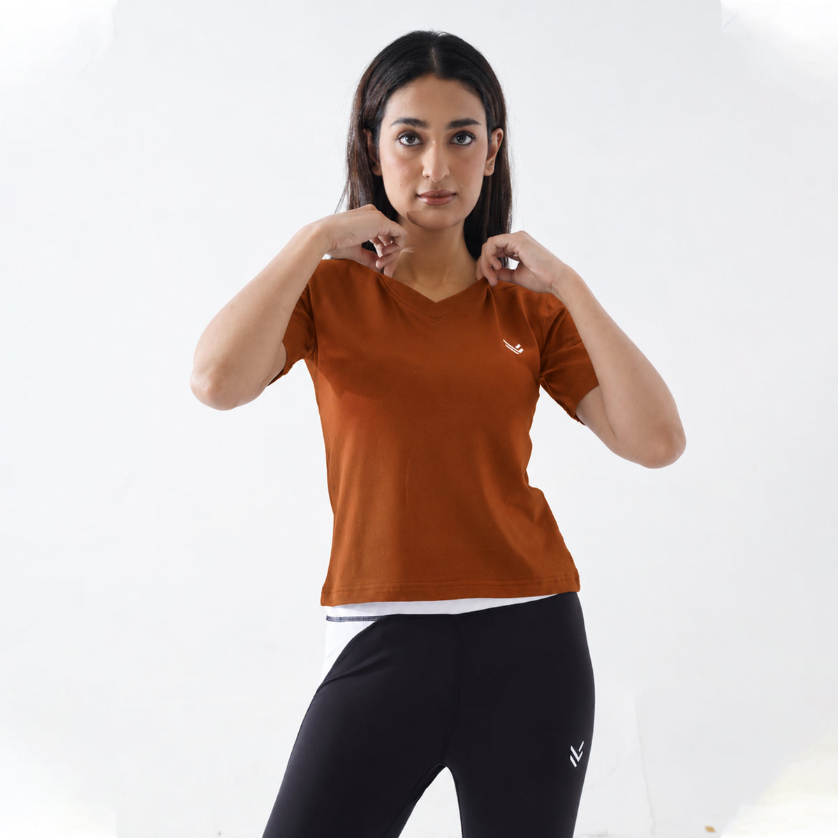 V-Neck Brown Women H/S Tee
