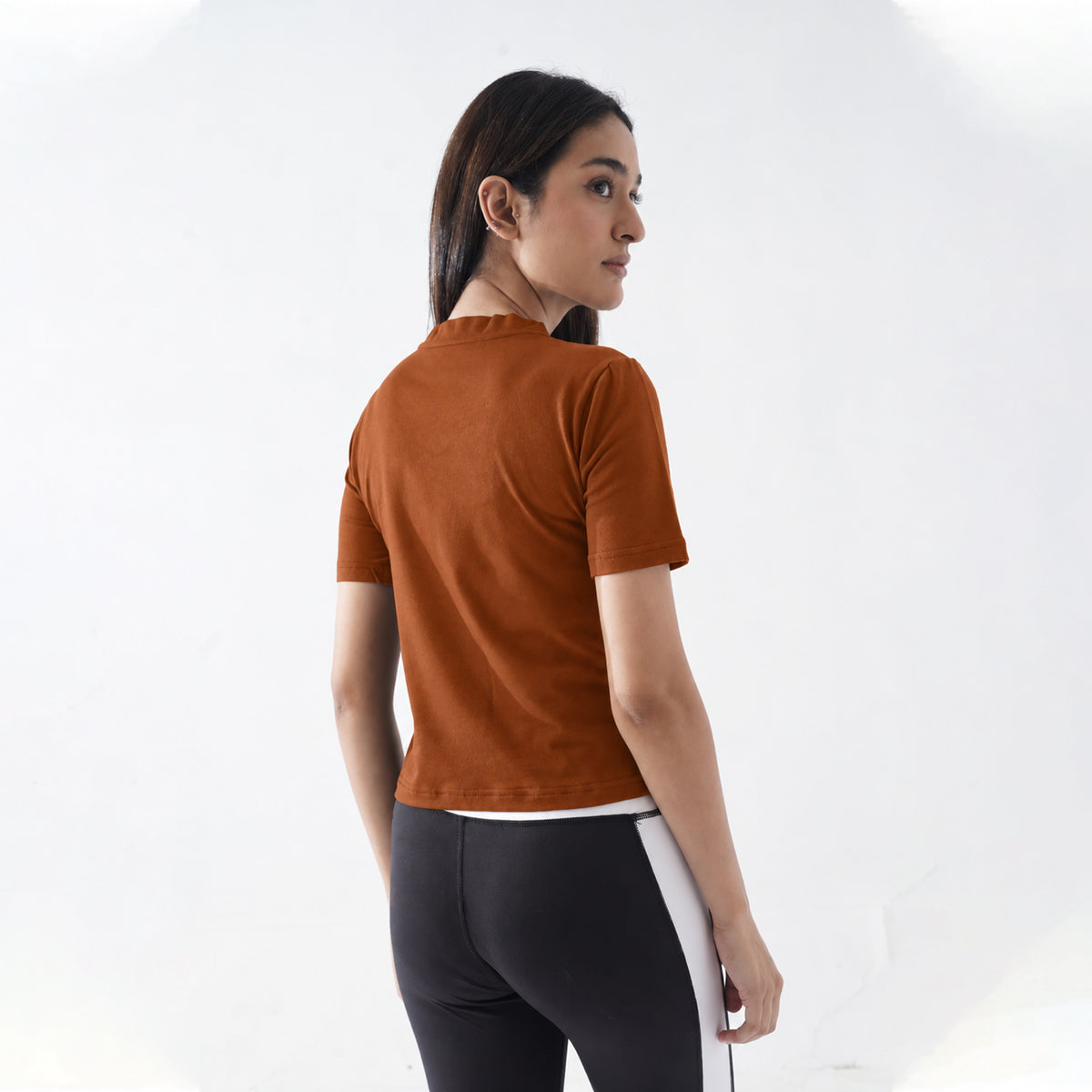 V-Neck Brown Women H/S Tee