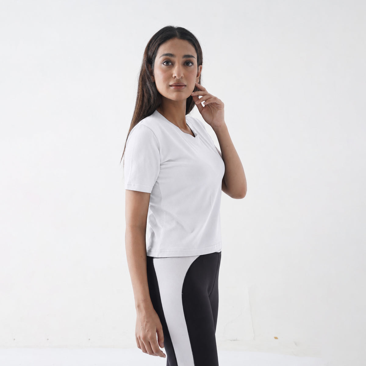 V-Neck White Women H/S Tee