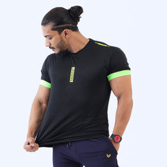 Black COMPRESSION TEE Lime Lining