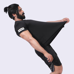 BLACK COMPRESSION TEE Shoulder Strips