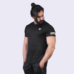 BLACK COMPRESSION TEE Shoulder Strips